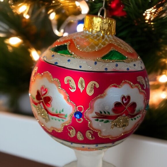MIDWEST CBK 4" Hand Crafted Glass Holiday Ornament with Gold Detail and Gems - Picture 4 of 5
